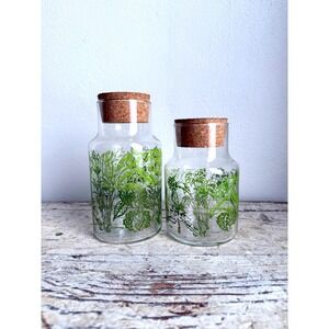 Vintage Green Ombre Glass Herb Canister Cork Top Jar Botanical Kitchen Storage
